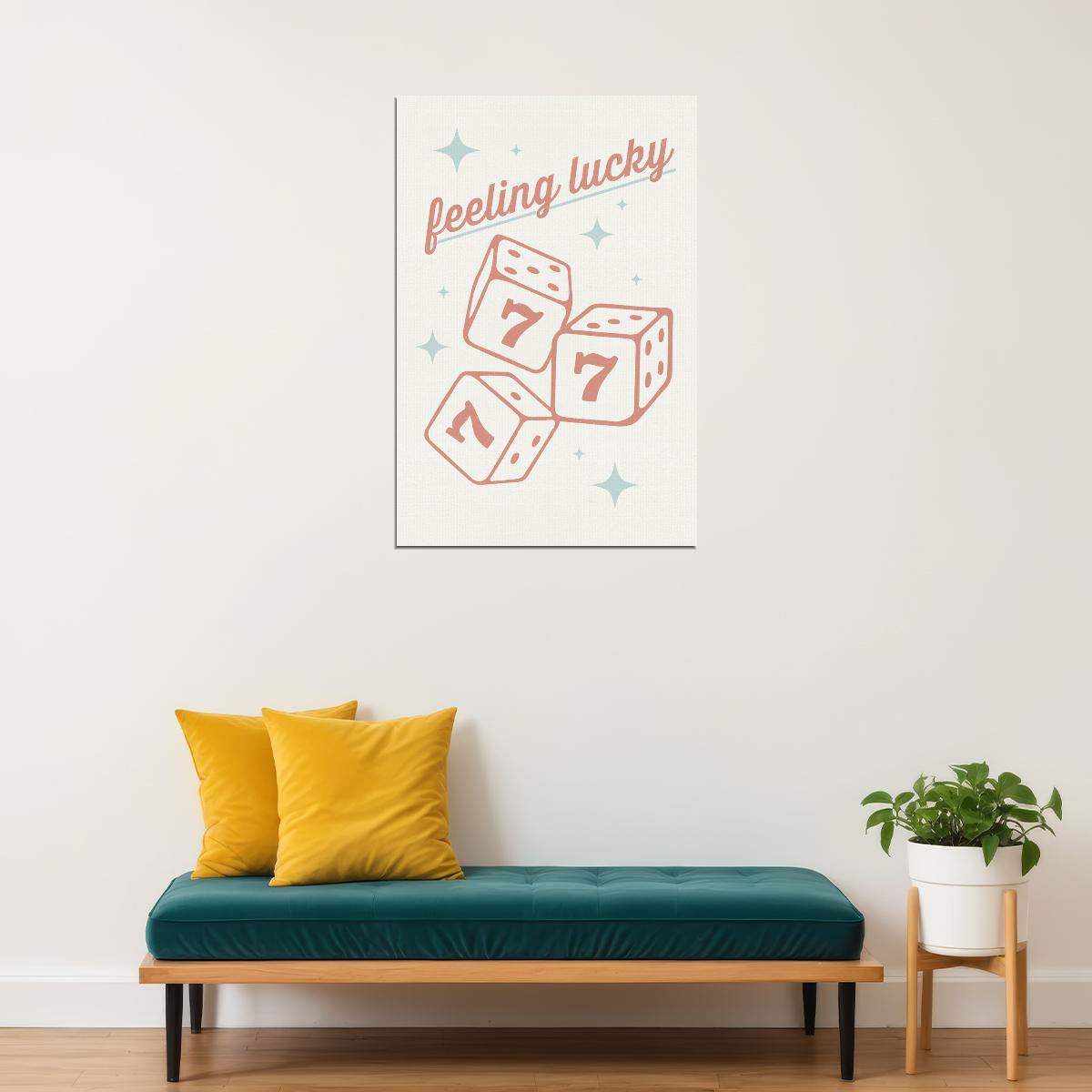 Feeling Lucky Pastel Poster Retro Lucky Number 7 Dice Print Western Aesthetic - xonomax