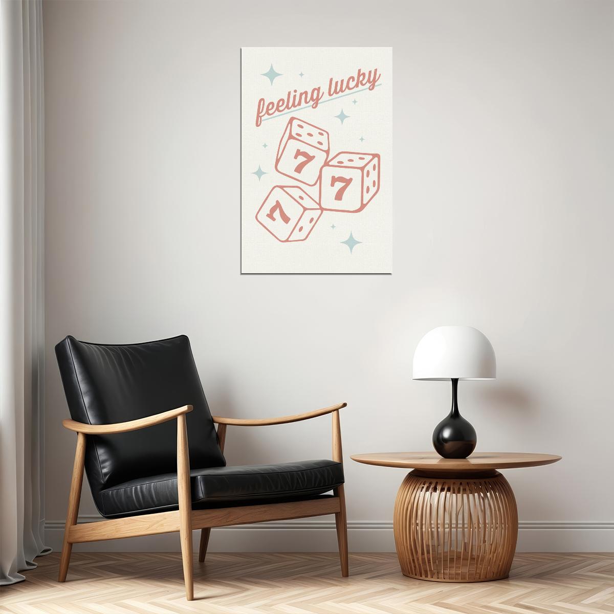 Feeling Lucky Pastel Poster Retro Lucky Number 7 Dice Print Western Aesthetic - xonomax