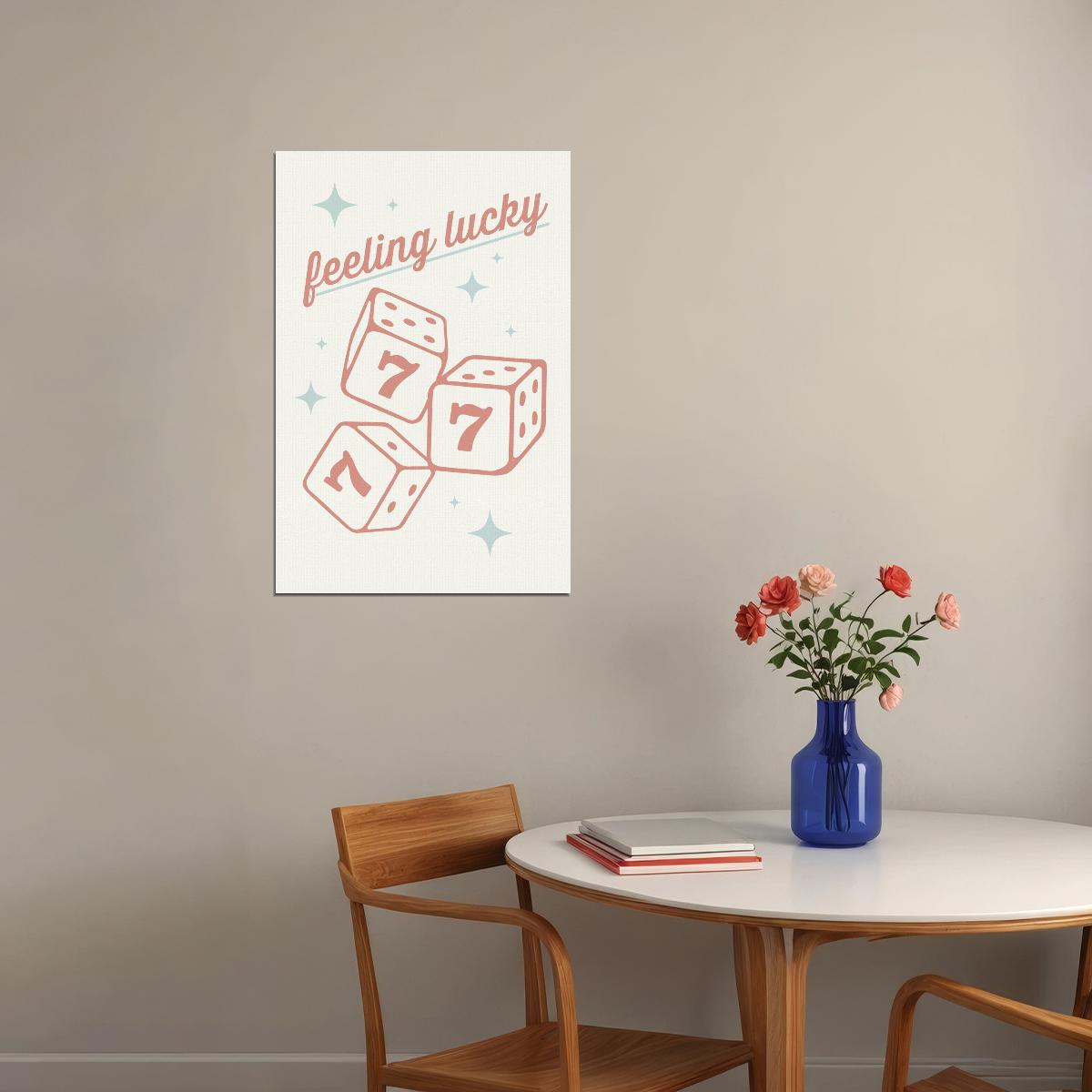 Feeling Lucky Pastel Poster Retro Lucky Number 7 Dice Print Western Aesthetic - xonomax