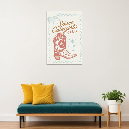 Space Cowgirls Club Poster Starry Cowboy Boot Print Vintage Cute Cowgirl Artwork - xonomax