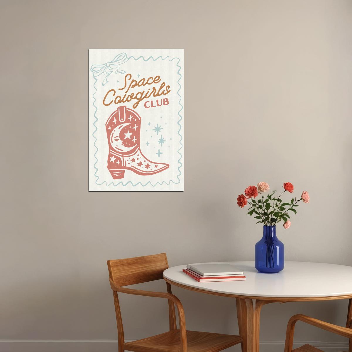 Space Cowgirls Club Poster Starry Cowboy Boot Print Vintage Cute Cowgirl Artwork - xonomax