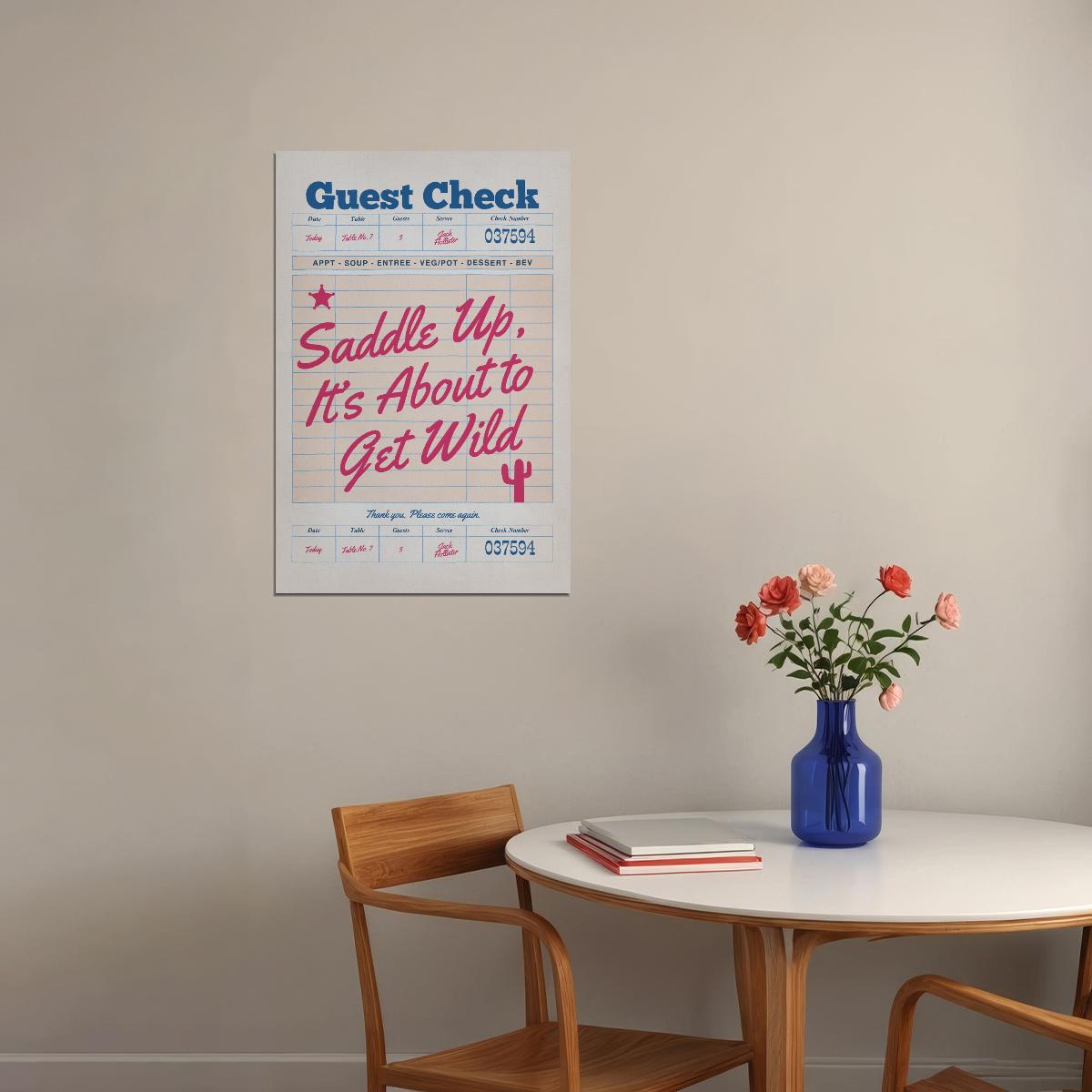 Trendy Guest Check Poster Pink Cowgirl Southern Girl Print Funny Western Quotes Preppy Vintage Aesthetic