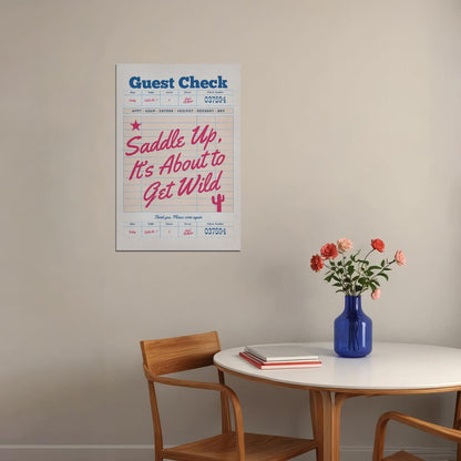 Trendy Guest Check Poster Pink Cowgirl Southern Girl Print Funny Western Quotes Preppy Vintage Aesthetic