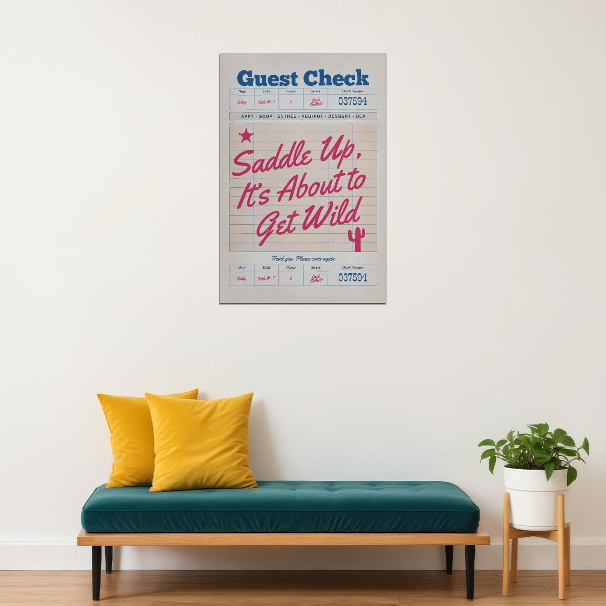 Trendy Guest Check Poster Pink Cowgirl Southern Girl Print Funny Western Quotes Preppy Vintage Aesthetic