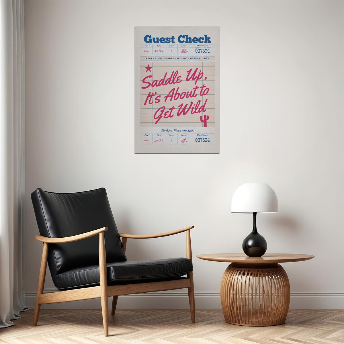 Trendy Guest Check Poster Pink Cowgirl Southern Girl Print Funny Western Quotes Preppy Vintage Aesthetic
