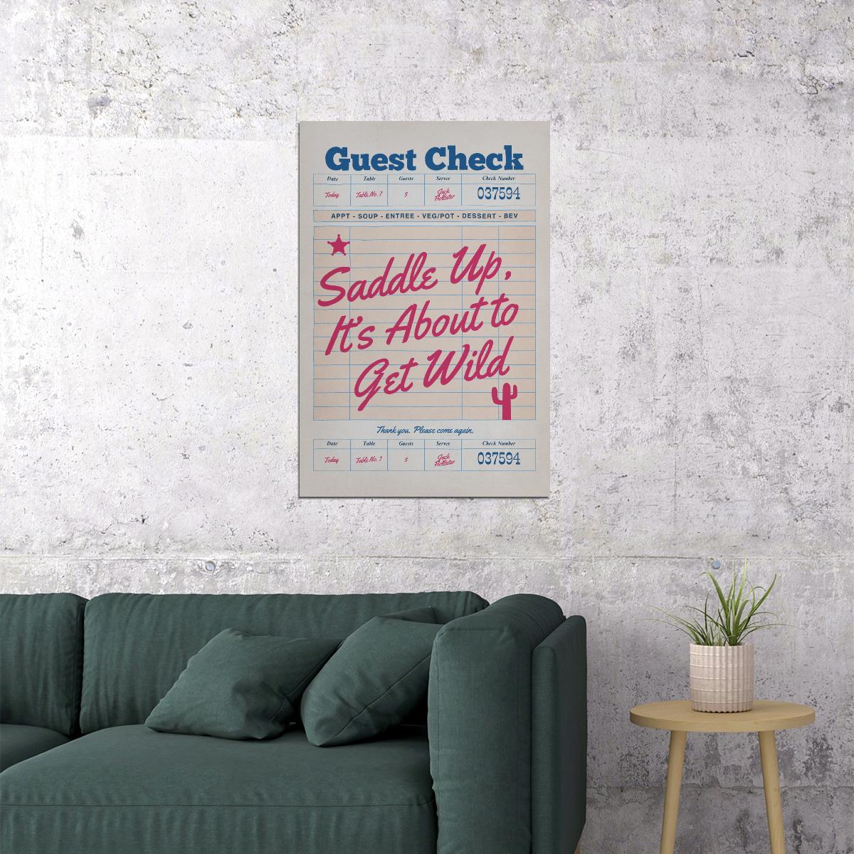 Trendy Guest Check Poster Pink Cowgirl Southern Girl Print Funny Western Quotes Preppy Vintage Aesthetic