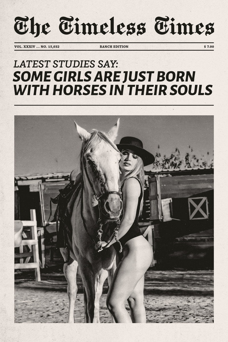 Cowgirl Horse Theme Poster Black And White Trendy Newspaper Print Modern Cowgirl Wall Art Dorm Bedroom Decor Horse Riding Aesthetic - xonomax