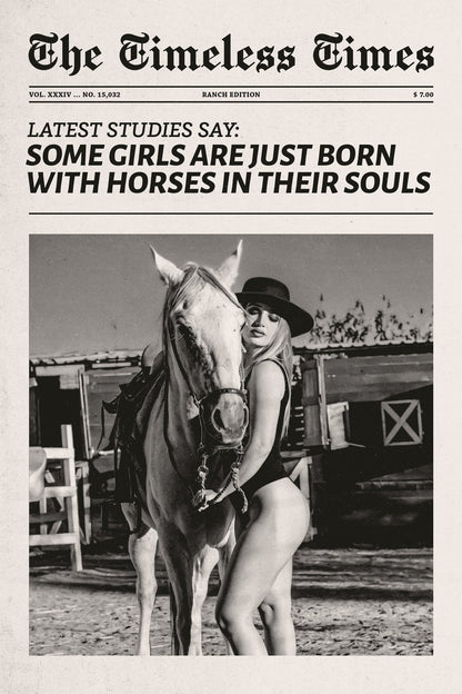 Cowgirl Horse Theme Poster Black And White Trendy Newspaper Print Modern Cowgirl Wall Art Dorm Bedroom Decor Horse Riding Aesthetic - xonomax