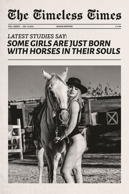 Cowgirl Horse Theme Poster Black And White Trendy Newspaper Print Modern Cowgirl Wall Art Dorm Bedroom Decor Horse Riding Aesthetic - xonomax