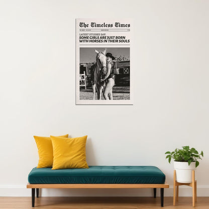 Cowgirl Horse Theme Poster Black And White Trendy Newspaper Print Modern Cowgirl Wall Art Dorm Bedroom Decor Horse Riding Aesthetic - xonomax