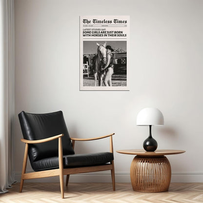 Cowgirl Horse Theme Poster Black And White Trendy Newspaper Print Modern Cowgirl Wall Art Dorm Bedroom Decor Horse Riding Aesthetic - xonomax