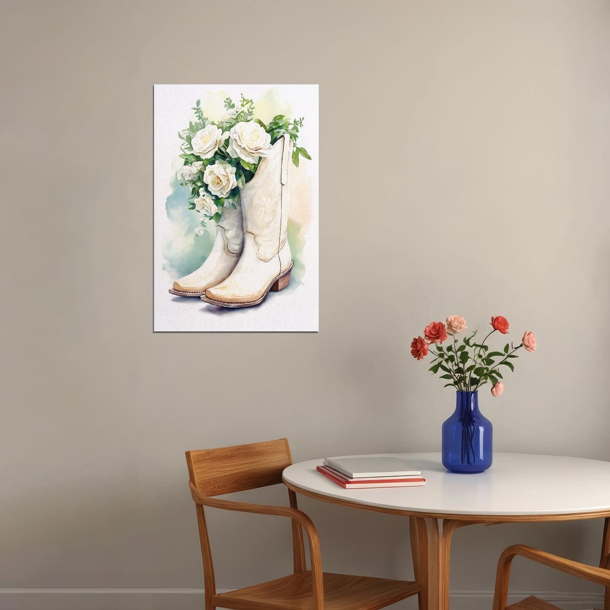 Stampa Su Tela Fiori Colorati Con Stivali Da Cowboy – Quadro Western Rosa Vintage, 40,6x61 Cm, Poster Estetico Senza Cornice - 2