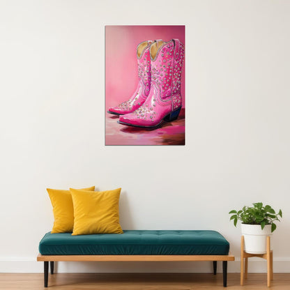 Sparkly Cowboy Boots Poster Hot Pink Glitter Western Boots Print Glam Rodeo Y2K Wall Art Southern Cowgirl Aesthetic - xonomax