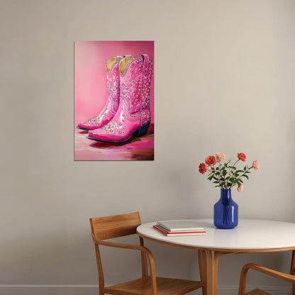 Sparkly Cowboy Boots Poster Hot Pink Glitter Western Boots Print Glam Rodeo Y2K Wall Art Southern Cowgirl Aesthetic - xonomax