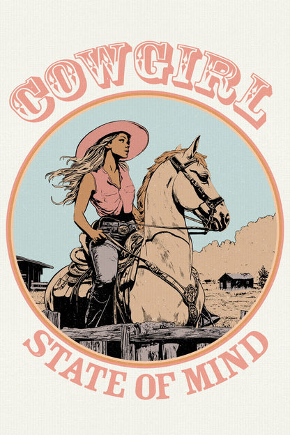 Pink Cowgirl State Of Mind Poster Vintage Western Print Retro Rodeo Wall Art Boho Western Artwork Horse Ranch Style - xonomax