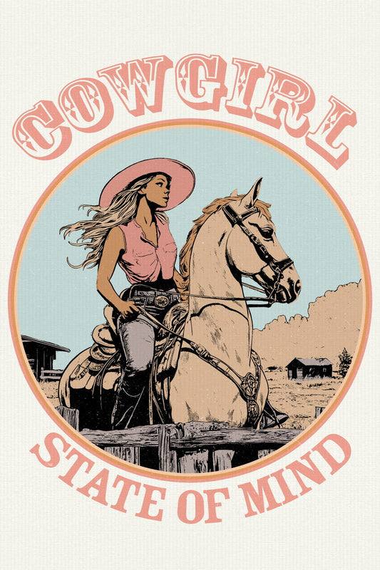 Pink Cowgirl State Of Mind Poster Vintage Western Print Retro Rodeo Wall Art Boho Western Artwork Horse Ranch Style - xonomax