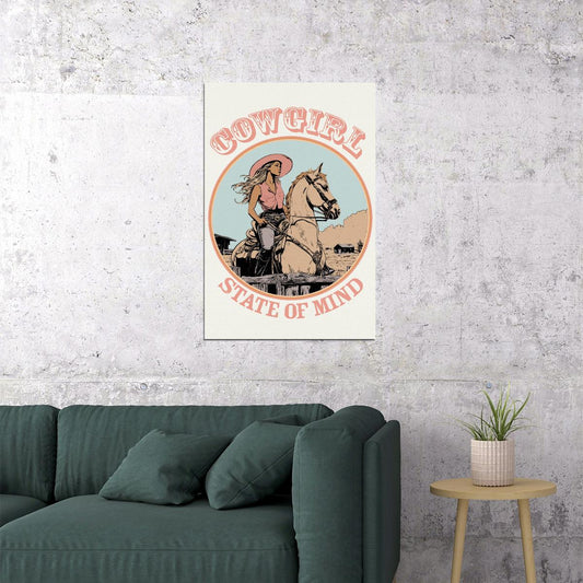 Pink Cowgirl State Of Mind Poster Vintage Western Print Retro Rodeo Wall Art Boho Western Artwork Horse Ranch Style - xonomax