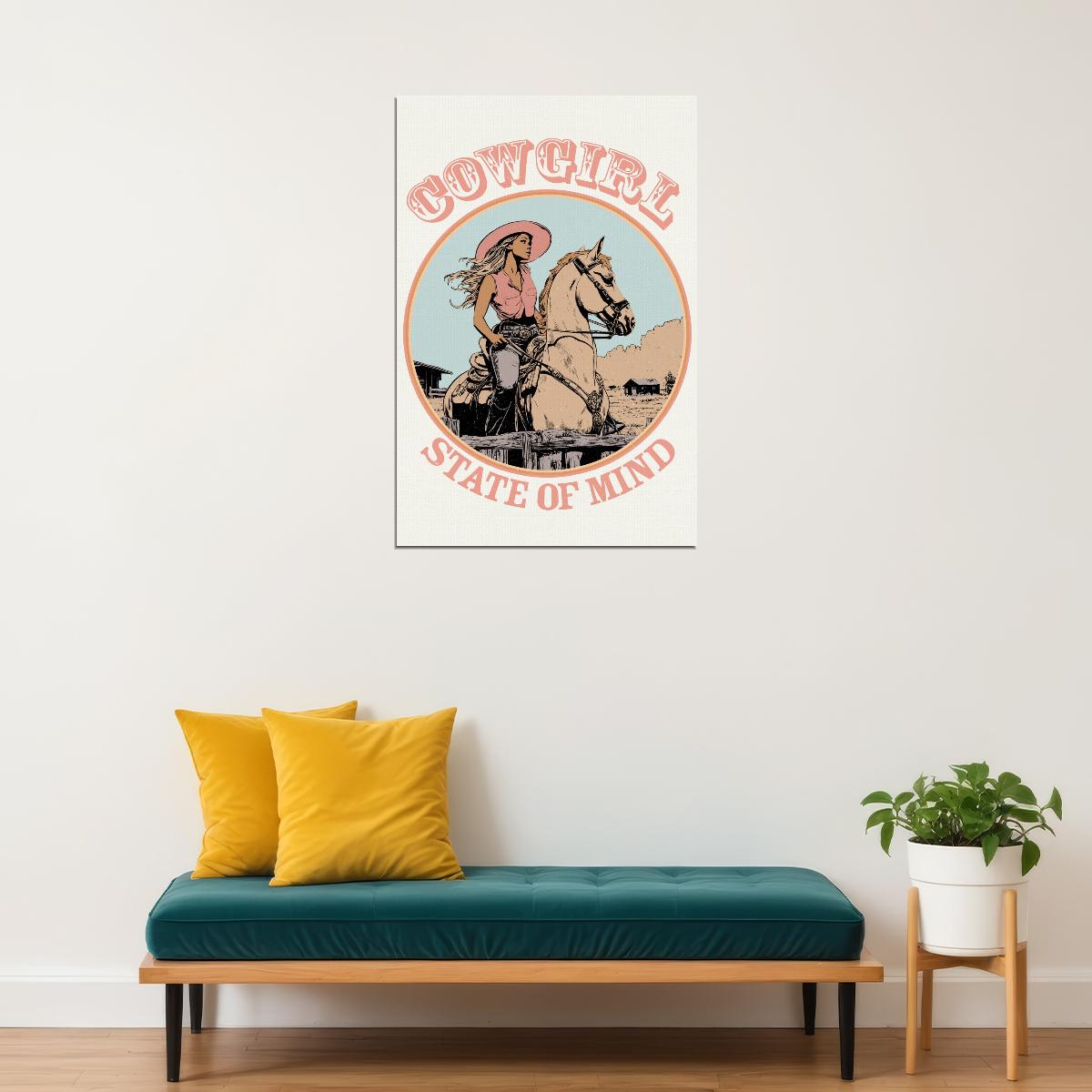 Pink Cowgirl State Of Mind Poster Vintage Western Print Retro Rodeo Wall Art Boho Western Artwork Horse Ranch Style - xonomax