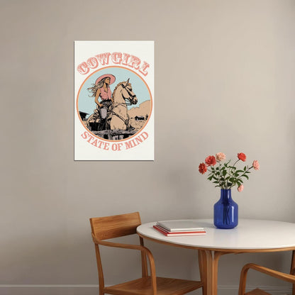 Pink Cowgirl State Of Mind Poster Vintage Western Print Retro Rodeo Wall Art Boho Western Artwork Horse Ranch Style - xonomax