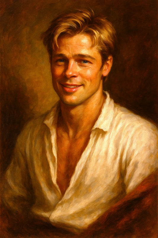 Brad Pitt Young Celebrity Poster Funny Celebrity Wall Art Pop Culture Decor Faux Oil Painting Art Print - xonomax