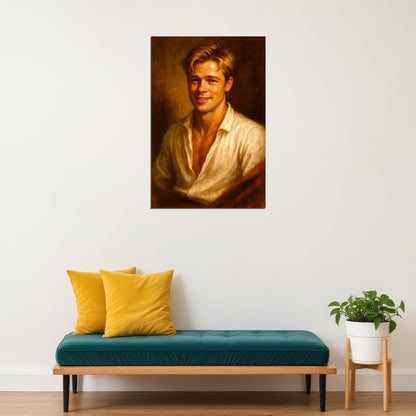Brad Pitt Young Celebrity Poster Funny Celebrity Wall Art Pop Culture Decor Faux Oil Painting Art Print - xonomax