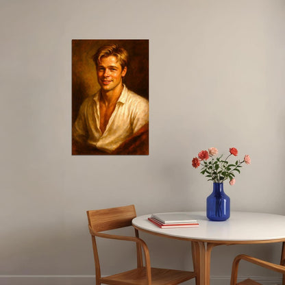 Brad Pitt Young Celebrity Poster Funny Celebrity Wall Art Pop Culture Decor Faux Oil Painting Art Print - xonomax