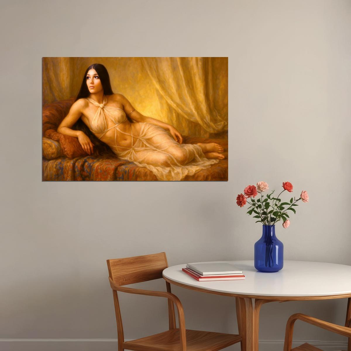 Cher Young Celebrity Poster Funny Celebrity Wall Art Pop Culture Decor Faux Oil Painting Art Print - xonomax