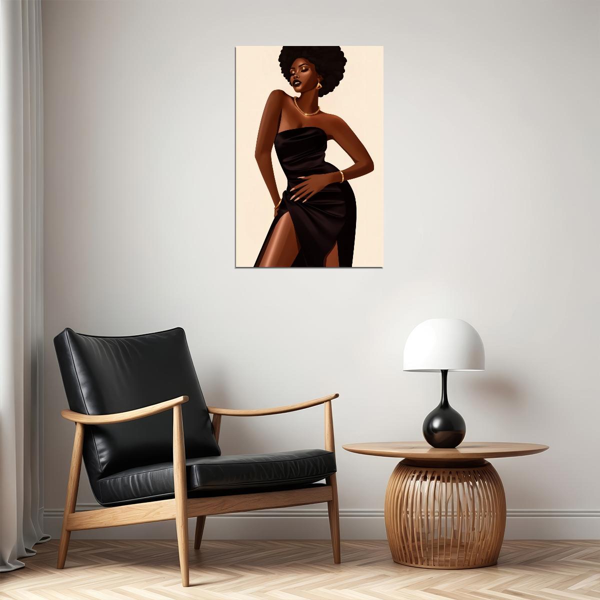 Elegant Black Woman Wall Art African American Poster Black Girl Art Print Bedroom Dressing Room Fashion Wall Decor - xonomax
