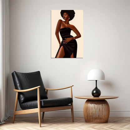 Elegant Black Woman Wall Art African American Poster Black Girl Art Print Bedroom Dressing Room Fashion Wall Decor - xonomax