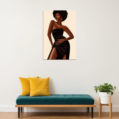 Elegant Black Woman Wall Art African American Poster Black Girl Art Print Bedroom Dressing Room Fashion Wall Decor - xonomax
