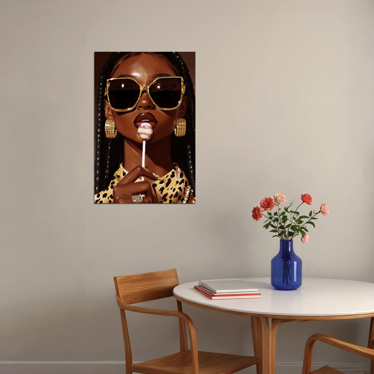 Leopard Print Wall Art Black Woman African American Poster Black Girl Art Bedroom Living Room Dressing Room Bold Fashion Decor - xonomax