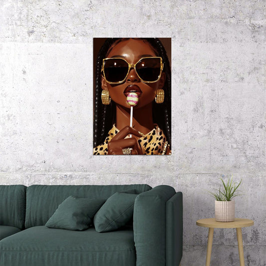 Leopard Print Wall Art Black Woman African American Poster Black Girl Art Bedroom Living Room Dressing Room Bold Fashion Decor - xonomax