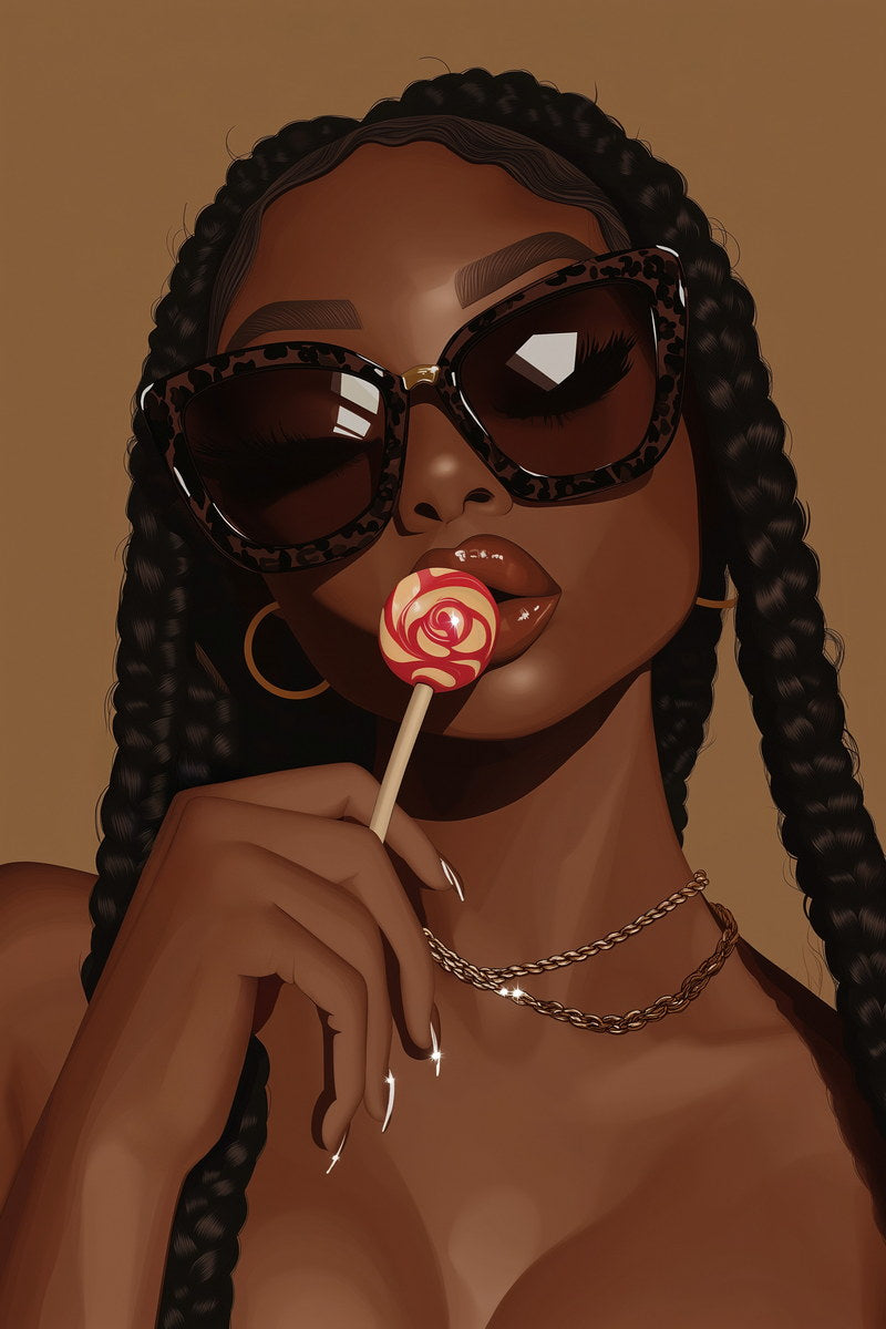 Sexy Wall Art Black Woman African American Poster Black Girl Art Lollipop Print Bedroom Living Room Dressing Room Bold Decor - xonomax