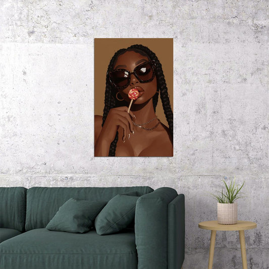 Sexy Wall Art Black Woman African American Poster Black Girl Art Lollipop Print Bedroom Living Room Dressing Room Bold Decor - xonomax