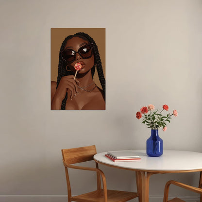 Sexy Wall Art Black Woman African American Poster Black Girl Art Lollipop Print Bedroom Living Room Dressing Room Bold Decor - xonomax