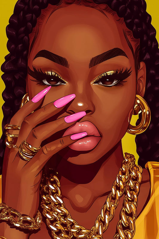 Bold Wall Art Black Woman African American Poster Black Girl Art Print Dressing Room Nails Salon Decor Glam Decor - xonomax
