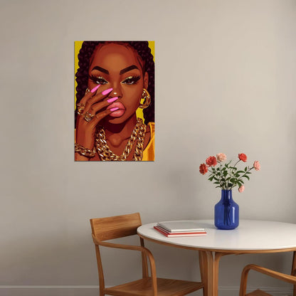 Bold Wall Art Black Woman African American Poster Black Girl Art Print Dressing Room Nails Salon Decor Glam Decor - xonomax