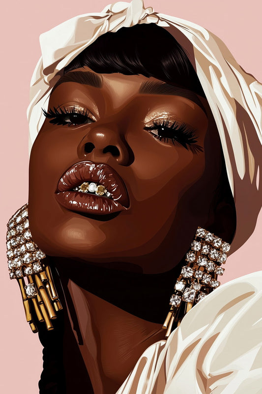 Grillz Wall Art Black Woman African American Poster Black Girl Art Print Bedroom Living Room Bold Decor - xonomax