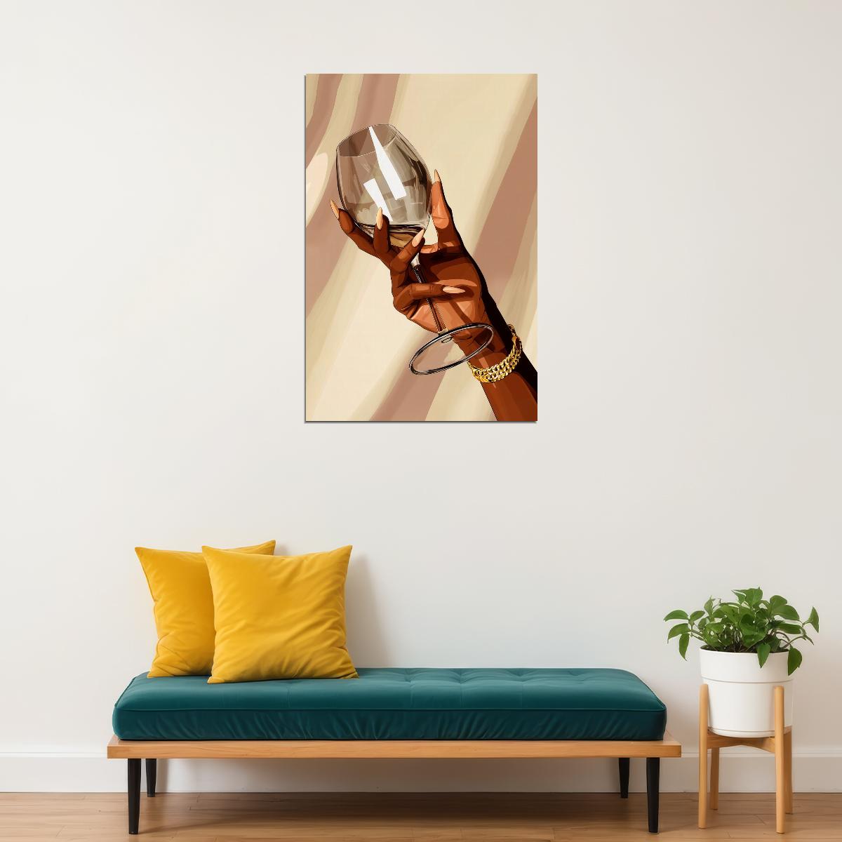 Wine Glass Wall Art Black Woman African American Poster Black Girl Art Print Lounge Bar Cart Decor Elegant Style - xonomax