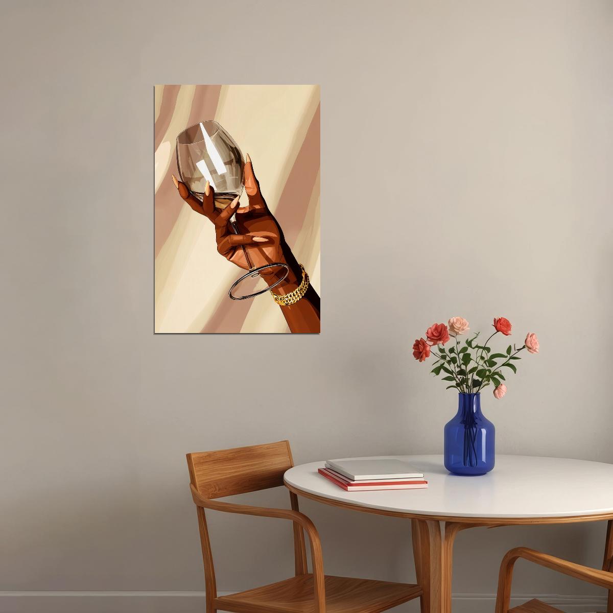 Wine Glass Wall Art Black Woman African American Poster Black Girl Art Print Lounge Bar Cart Decor Elegant Style - xonomax