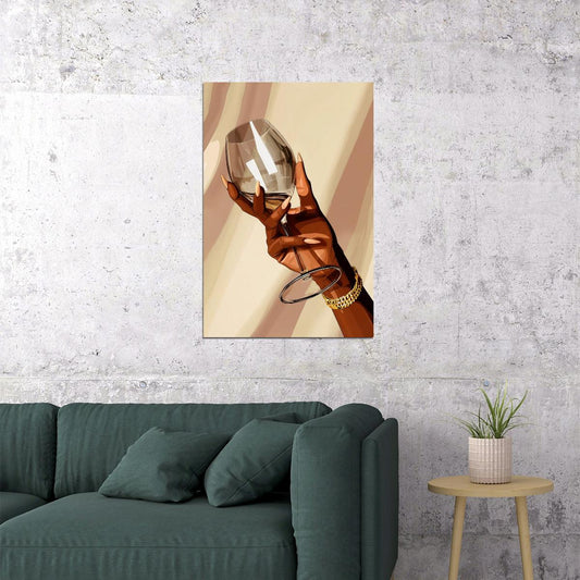 Wine Glass Wall Art Black Woman African American Poster Black Girl Art Print Lounge Bar Cart Decor Elegant Style - xonomax