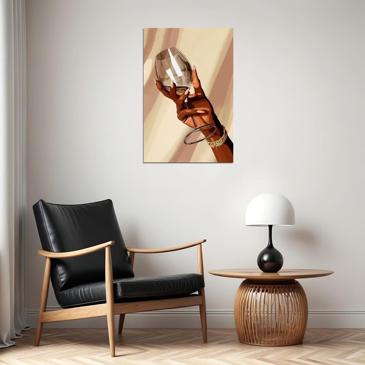 Wine Glass Wall Art Black Woman African American Poster Black Girl Art Print Lounge Bar Cart Decor Elegant Style - xonomax