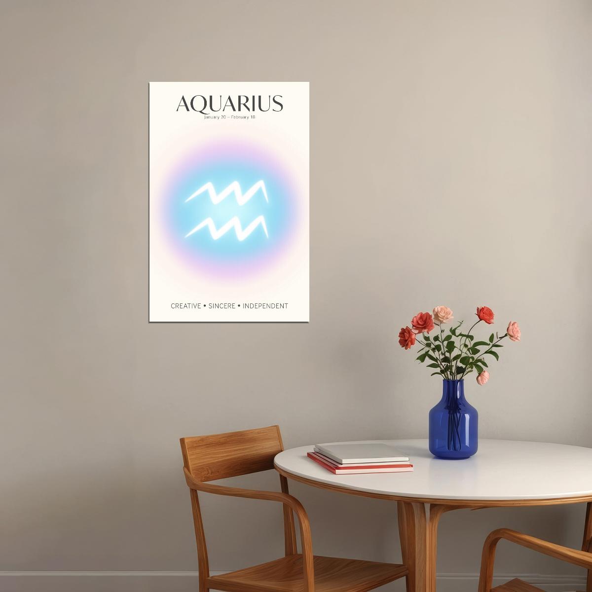 Aquarius Astrology Aura Poster Spiritual Zodiac Sign Wall Art with Pastel Gradient Dreamy Soft Abstract Print Celestial Ethereal Aesthetic Decor for Bedroom Dorm Home Office - xonomax
