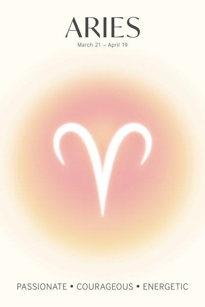 Aries Astrology Aura Poster Spiritual Zodiac Sign Wall Art with Pastel Gradient Dreamy Soft Abstract Print Celestial Ethereal Aesthetic Decor for Bedroom Dorm Home Office - xonomax