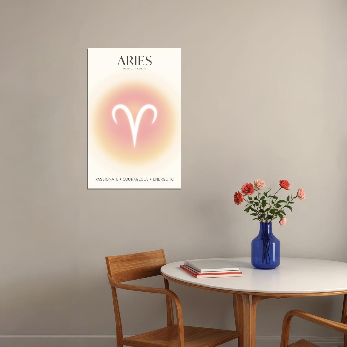 Aries Astrology Aura Poster Spiritual Zodiac Sign Wall Art with Pastel Gradient Dreamy Soft Abstract Print Celestial Ethereal Aesthetic Decor for Bedroom Dorm Home Office - xonomax