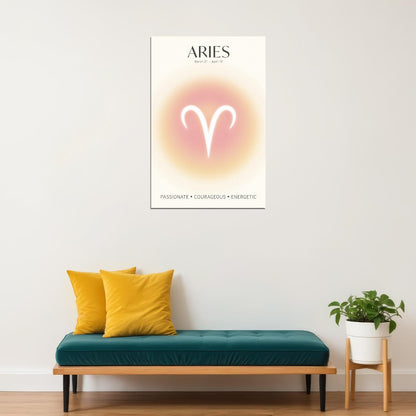 Aries Astrology Aura Poster Spiritual Zodiac Sign Wall Art with Pastel Gradient Dreamy Soft Abstract Print Celestial Ethereal Aesthetic Decor for Bedroom Dorm Home Office - xonomax