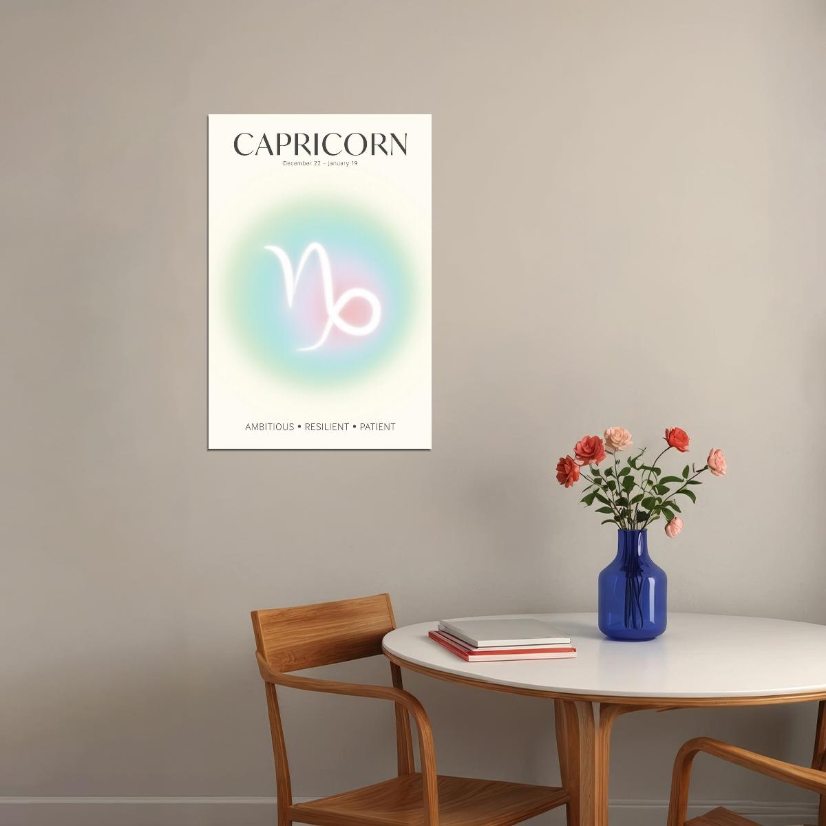 Capricorn Astrology Aura Poster Spiritual Zodiac Sign Wall Art with Pastel Gradient Dreamy Soft Abstract Print Celestial Ethereal Aesthetic Decor for Bedroom Dorm Home Office - xonomax