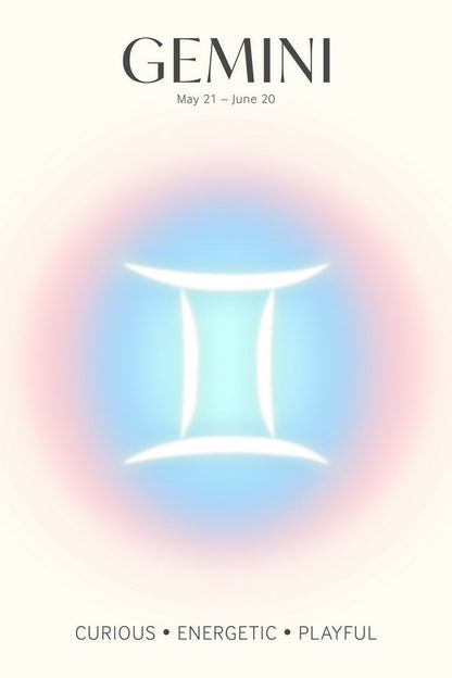 Gemini Astrology Aura Poster Spiritual Zodiac Sign Wall Art with Pastel Gradient Dreamy Soft Abstract Print Celestial Ethereal Aesthetic Decor for Bedroom Dorm Home Office - xonomax