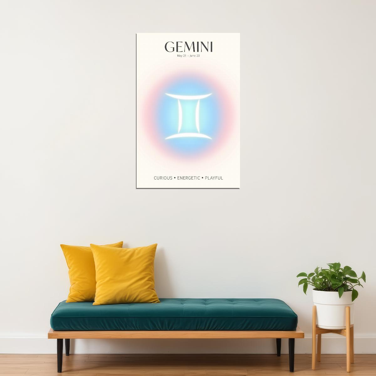 Gemini Astrology Aura Poster Spiritual Zodiac Sign Wall Art with Pastel Gradient Dreamy Soft Abstract Print Celestial Ethereal Aesthetic Decor for Bedroom Dorm Home Office - xonomax