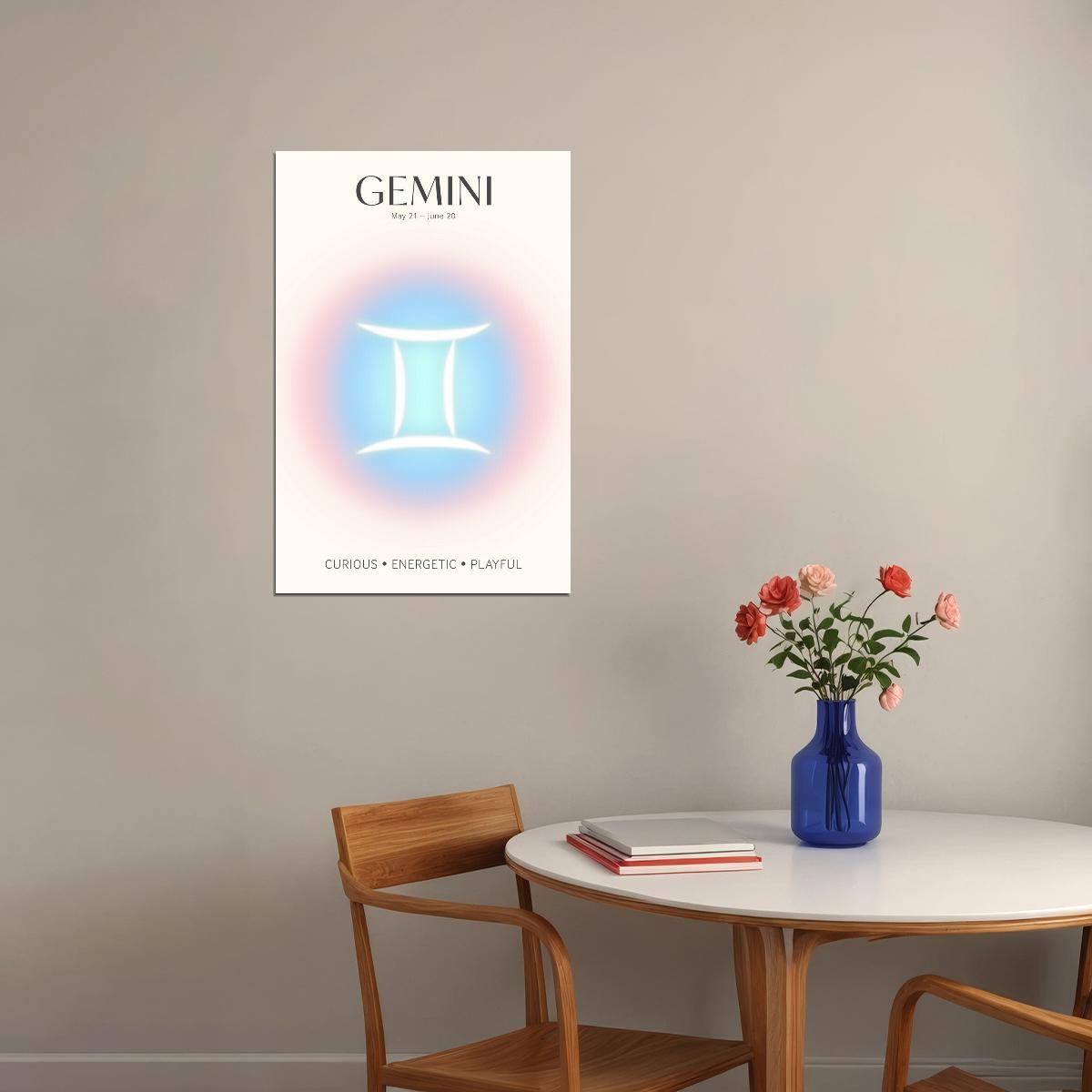 Gemini Astrology Aura Poster Spiritual Zodiac Sign Wall Art with Pastel Gradient Dreamy Soft Abstract Print Celestial Ethereal Aesthetic Decor for Bedroom Dorm Home Office - xonomax